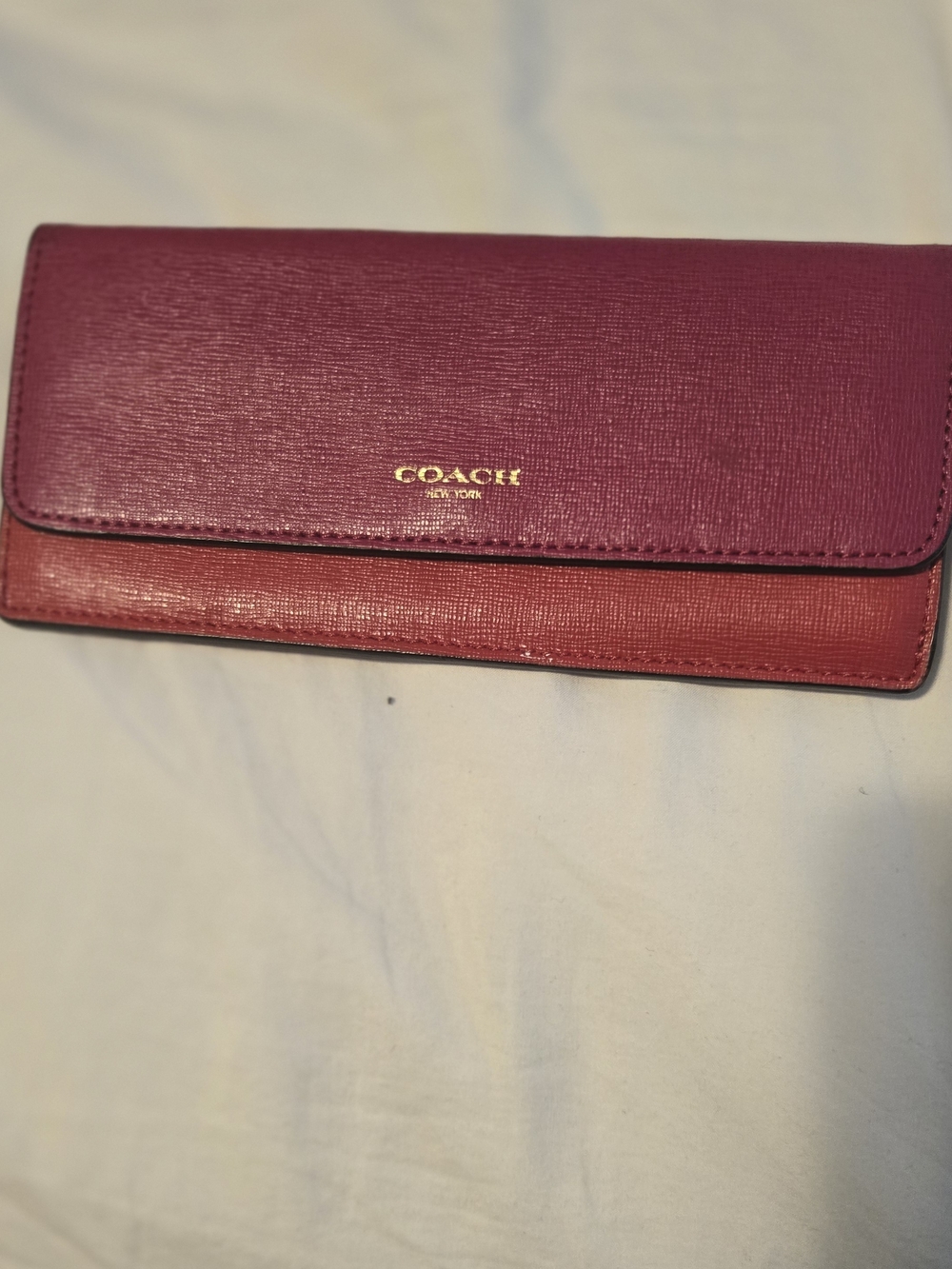 Coach Two-Tone Berry and Rose Leather Continental Wallet
